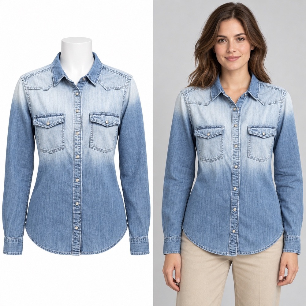 Abercrombie & Fitch Denim Shirt Women M Blue Western Pearl Snap Long Sleeve